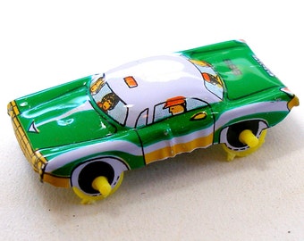 Green Machine, Tin toy car, 1960s Japan. Vintage fun.