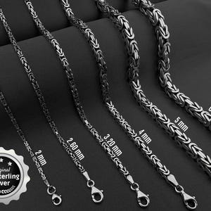 925 Sterling Silver chain, Byzantine chain, Square king chain, Handmade silver jewerly, Gift for him, Man&#39;s oxidized necklace, Dainty chain