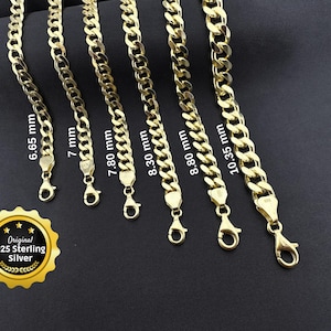 14k Yellow Gold Curb Chain, Gourmette link chain, 925 Sterling solid silver, Dog Tag Necklace, Curb chain Gold Plated Heavy Chain Cuban link