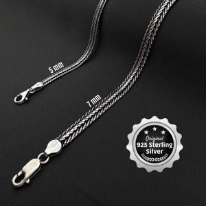 925 Sterling silver chain, Oxidized Italian foxtail, Handmade necklace jewerly, Fish bone chain, Byzantine foxtail, Silver women&#39;s bracelet