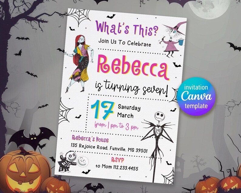 Printable Jack Skellington Birthday Invitation, Halloween Party Invite ...