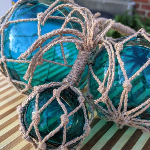 Set of 3 Turquoise Glass Fishing Floats. 2, 3 & 4. 