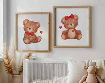 Bear Nursery Art Print Set: Brown Theme Kids Room Decor (Digital Print)