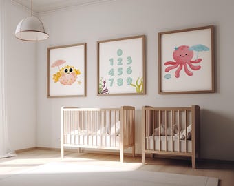 Ocean Nursery Art Set of 3: Under the Sea Theme (Printable Wall Art)
