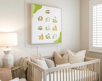 Arte mural con números de animales: Decoración divertida para la habitación de un bebé (descarga digital)
