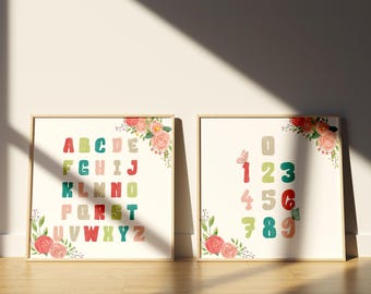 Printset met alfabet en cijfers voor de kinderkamer: ABC-posters in de speelkamer (digitale download)