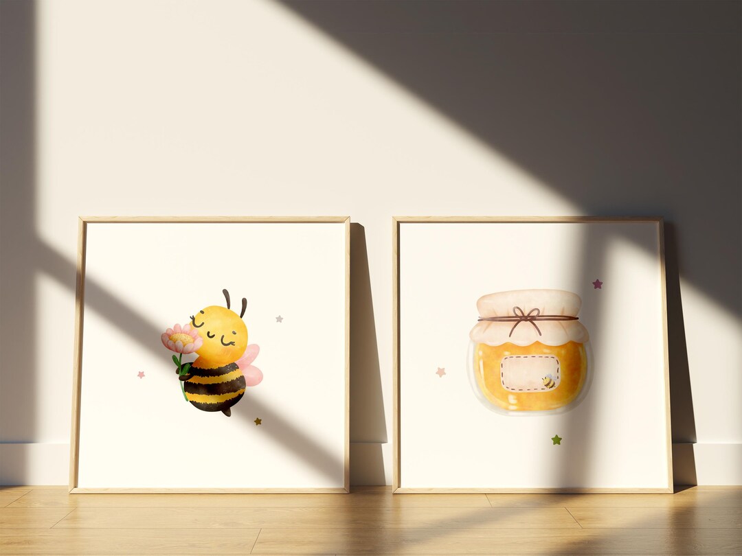 Playroom Wall Art Prints: Bee and Honey Theme Kids Room Decor (instant ...