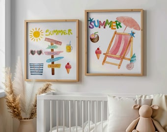Girly Beachy Nursery Print Set: Summer Theme Decor (Digital Download)