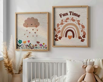 Rainbow Cloud Nursery Print Set: Playful Baby Room Decor (Digital Download)