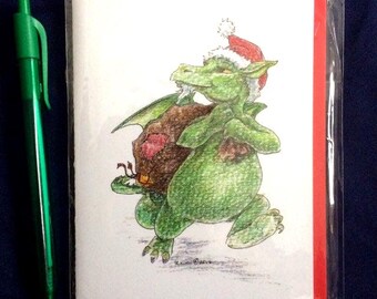 Weihnachtsdieb Grußkarte (Außen Drache, innen blanko)