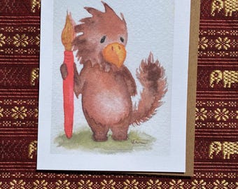 Beastie and Brush Note Card (blank inside)