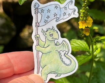 Grüner Drache mit Banner wasserfester 2,5-Zoll-Vinyl-Aufkleber