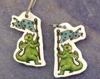 Dancing Green Dragon art charm for backpack, phone, necklace, keychain, zipper....