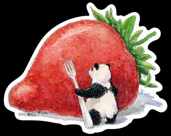 A Giant Among Berries (Panda and Strawberry) 3"Vinyl-Aufkleber, wasserfest