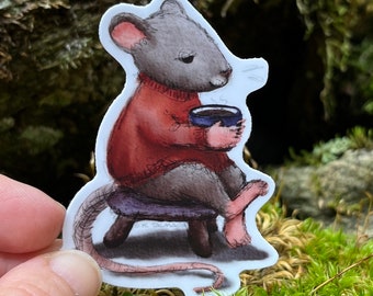 Maus mit Kakao 3"Vinyl-Aufkleber, wasserfest