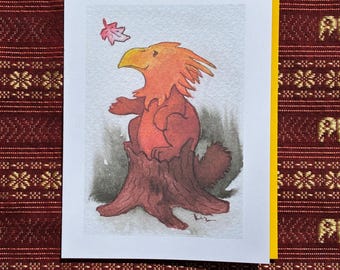 Beastie on a Stump in Autumn Note Card (blank inside)
