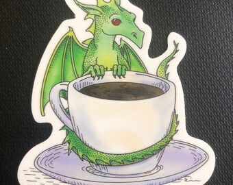 Dragon's Coffee (oder Tea, Expresso) 3,25 ”Vinyl-Aufkleber wasserbeständig