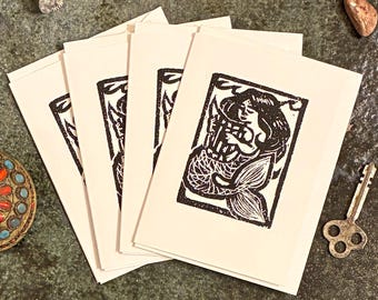Mermaid Harper - Set of 4 mini note cards