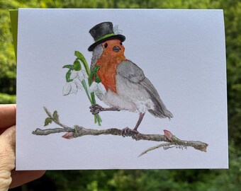 A Small Bouquet English Robin Note Card (blank inside)