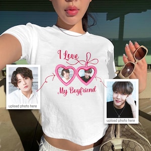 Custom Kpop Idol Fan Baby Tee, Cute Coquette Aesthetic Kpop I Love My Boyfriend Fan Tee Shirt, Tour Merch Gift, Gift For Her, Kpop Idol Fan