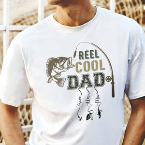 Personalized Dad Shirt, Custom Reel Cool Dad Shirt with Kids Name, Fishing Dad Shirt, Father&#39;s Day Shirt, Dad Gift From Kid, Retro Camo Dad