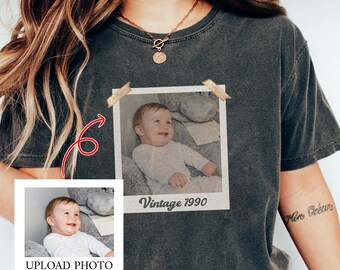 Camisa vintage personalizada con foto y año, camisa personalizada con imagen, regalo de cumpleaños personalizado, camisa vintage de fiesta de cumpleaños, camisa vintage de color cómodo