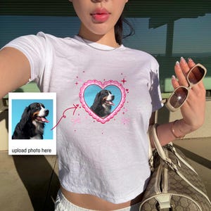 Custom Pet Photo Baby Tee, Dog Cat Coquette Bow Y2K Crop Tee, 90s baby tee, y2k, y2k baby tee, Custom Photo dog baby tee, Custom Dog Shirt