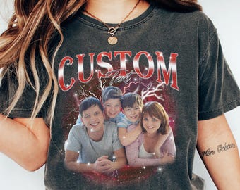 Maglietta vintage personalizzata con foto, maglietta vintage con foto personalizzata per la famiglia Comfort Colors, regalo di compleanno personalizzato con foto, maglietta di gruppo, maglietta con volto