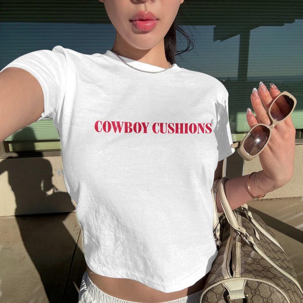 Cowboy Cushions Baby Tee, Funny Cowgirl western aesthetic shirt, Crop top, Summer Festival outfit, y2k baby tee, gift for girlfriend