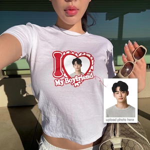 Custom Kpop Idol Fan Baby Tee, Cute Coquette Bow Aesthetic Kpop I Love My Boyfriend Fan Tee, Tour Merch Gift, Gift For Her