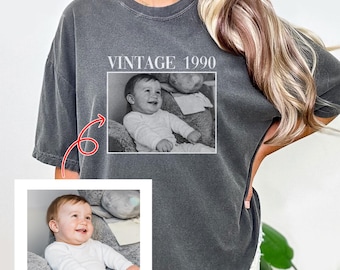 Chemise vintage personnalisée avec photo et année, chemise personnalisée avec photo, cadeau d'anniversaire personnalisé, fête d'anniversaire vintage, chemise couleur confort vintage