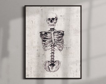 Skeleton Art Print, Skeleton Poster, Anatomical Skeleton, Gothic Art, Minimalist Skeleton, Skeleton Wall Decor, Vintage Skeleton Wall Decor