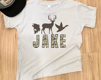 Personalized Deer Hunting Kids Shirt, Custom Camo Name Tee