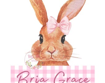 Pink Bunny Gingham Name PNG, Sublimation, Watercolor Bunny Png, Kids Easter Shirt, Girls Easter Bunny Name Png, Easter Digital Download