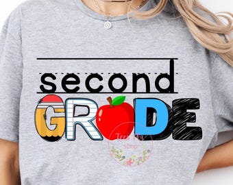 T-shirt de professeur de deuxième année png, motif de t-shirt pour la rentrée (téléchargement numérique)