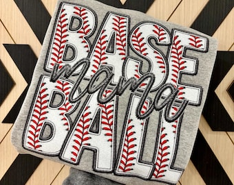 Baseball Mama Shirt, Faux Embroidery, Women&#39;s Baseball Tee, Trendy Baseball Sweatshirt, Baseball Mom Shirt for Her, Baseball Tee for Moms