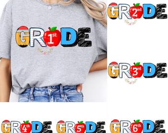Grade Level Shirt PNG Bundle, Back to School (Digital Download)