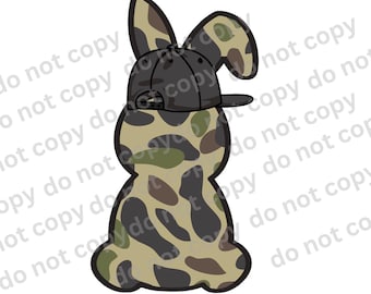 Camo Bunny with Baseball Cap, Easter PNG File (Digital Download)