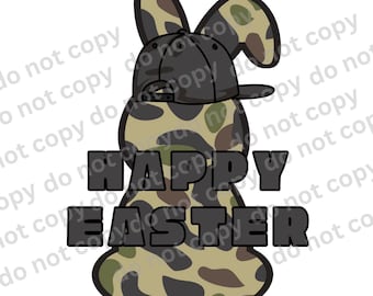 Camo Bunny Easter PNG, Camouflage Ball Cap Design (Digital Png File)