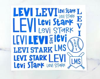 Back to School Name Labels, Name Decal Sheet, Custom Boy Name Decals, Sport Decal Sheet, Vinyl Name Sheet, Name Decal Sheet, Boy Name Decals