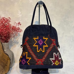 Boho Kilim Backpack: Handmade Turkish Woven Suede Bag