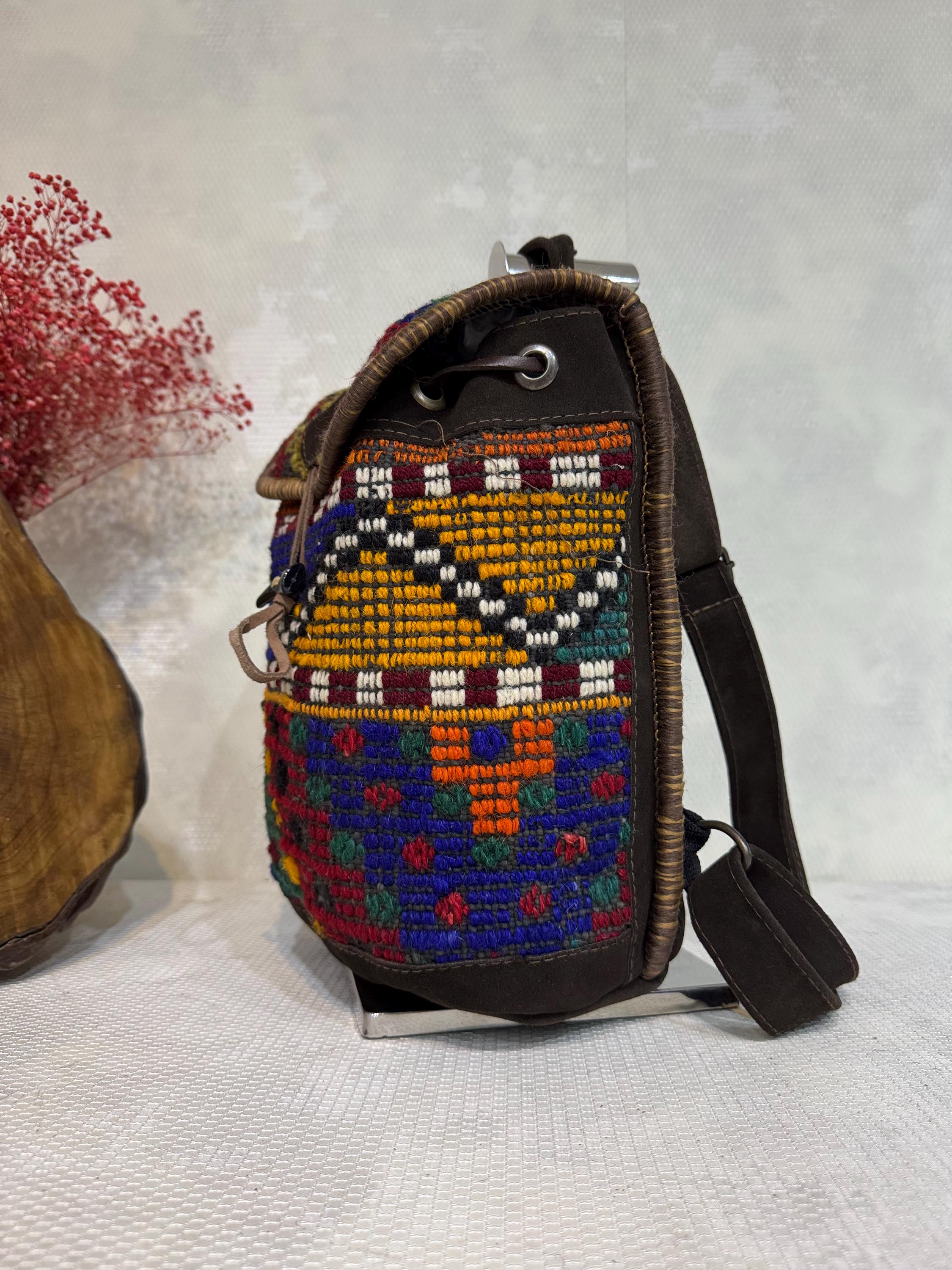 Handmade Tribal Backpack: Ethnic Woven Rucksack With Leather 