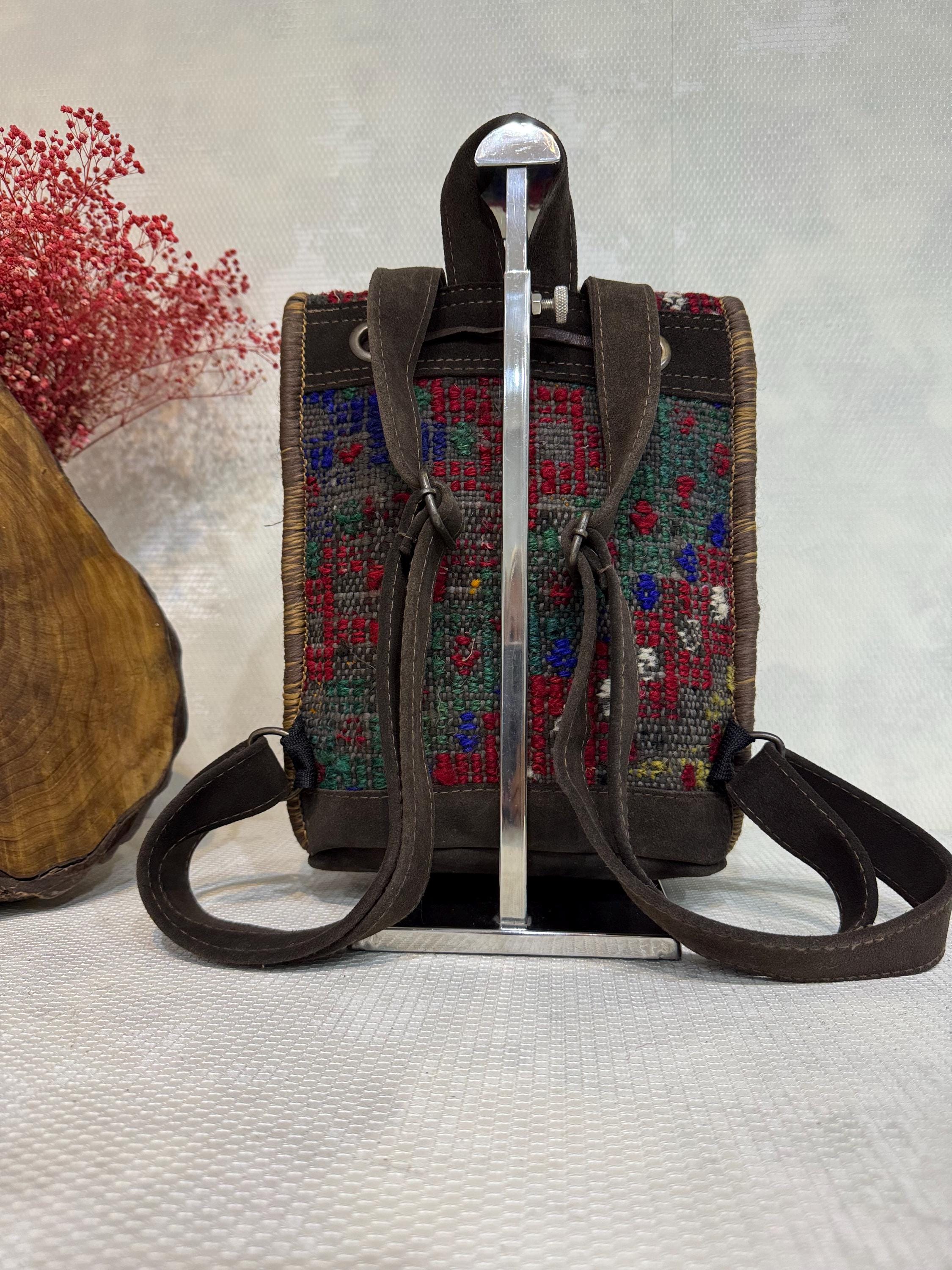 Handwoven UNIQUE BATIK Rustic BOHO Leather Backpack Aztec Inspired Vegan Tooled Leather Backpack in Wildlife  main image 3