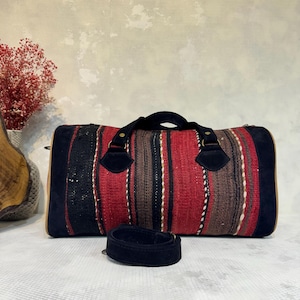 Handmade Kilim Duffle Bag: Boho Canvas Weekender Travel Bag