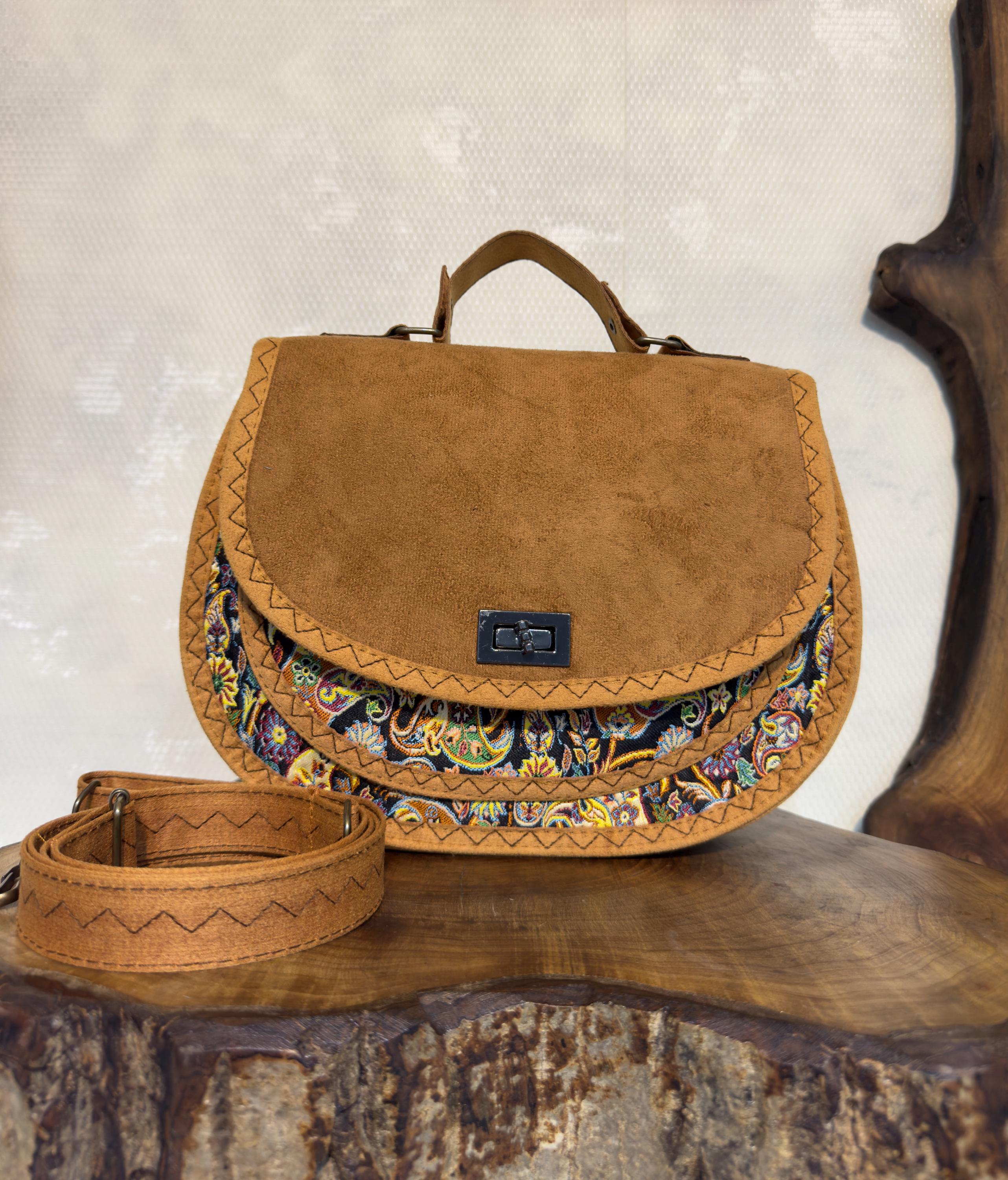 Borsa a tracolla in pelle scamosciata ricamata Borsa a tracolla