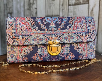 Boho Clutch Wallet: Turkish Ceramic Fabric, Handmade Shoulder Bag