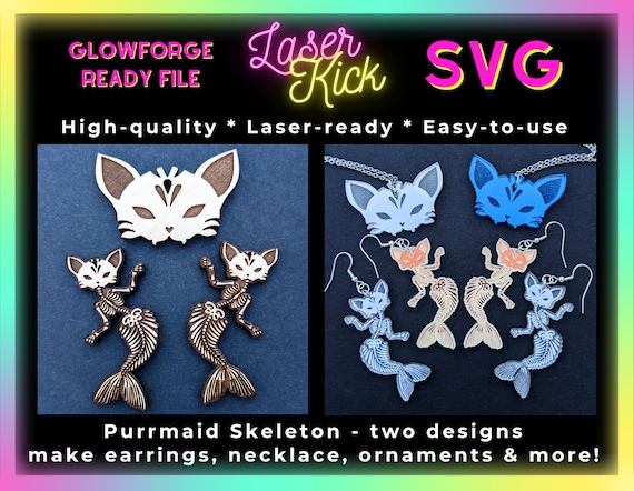 Purrmaid Skeleton SVG Mermaid SVG, Halloween Earrings, Laser Cut Files