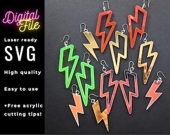 Lightning Bolt SVG, Lightning Bolt Earrings, Digital Download David Bowie Jewelry