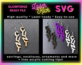 Cunt SVG Digital Download Lesbian Earrings Glowforge Files