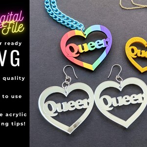 Boucles d'oreilles fierté queer love SVG en téléchargement numérique